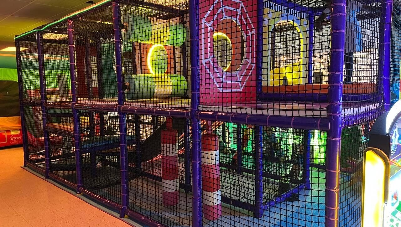 Giant multi-level soft play structure at Kart Town