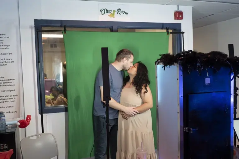Green-screen photo booth at the anniversary event