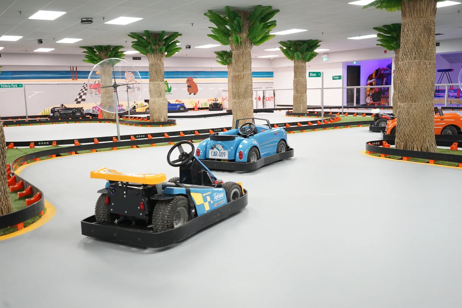 Go-karts on the indoor track at Kart Town