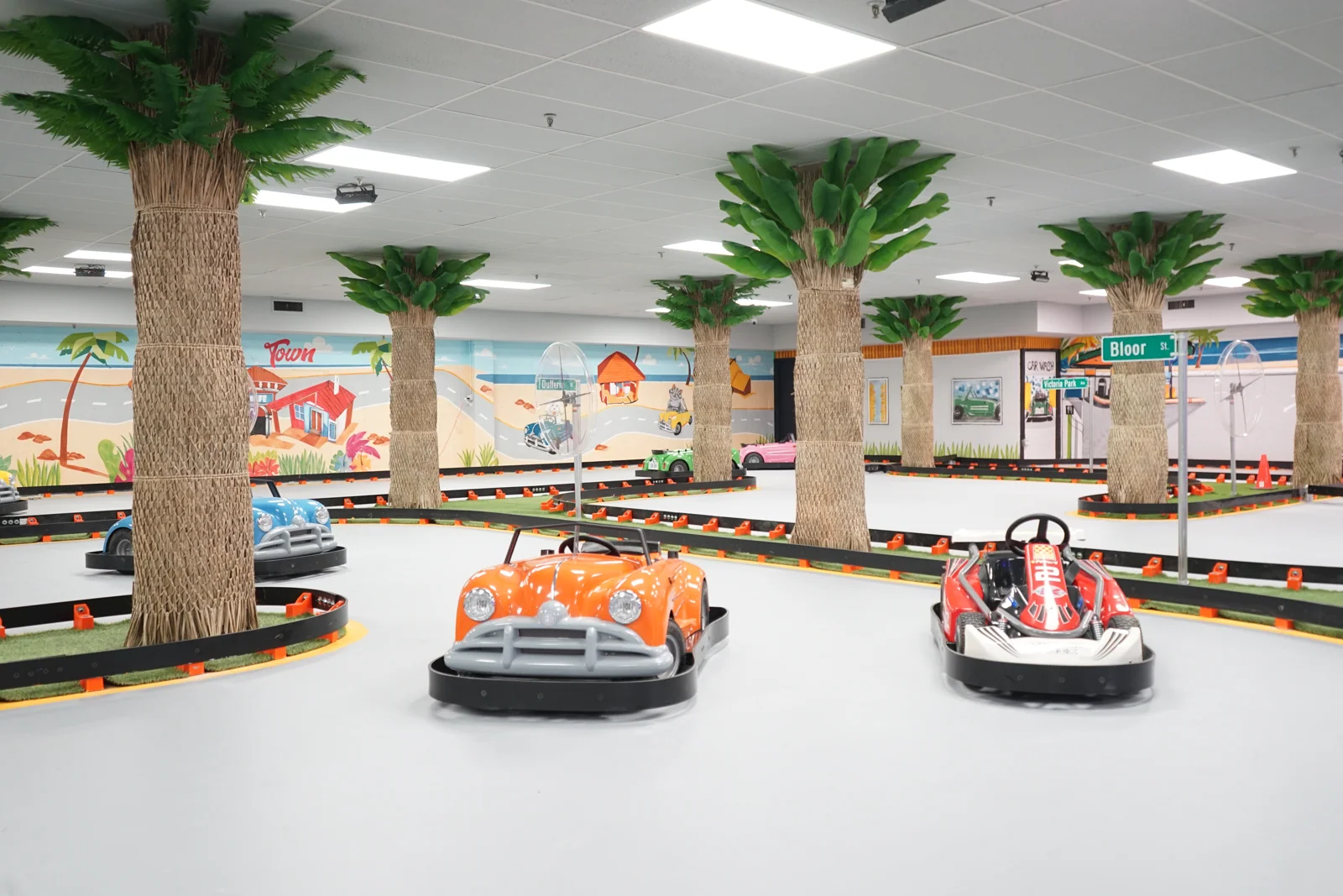 Go-karts on the indoor track at Kart Town