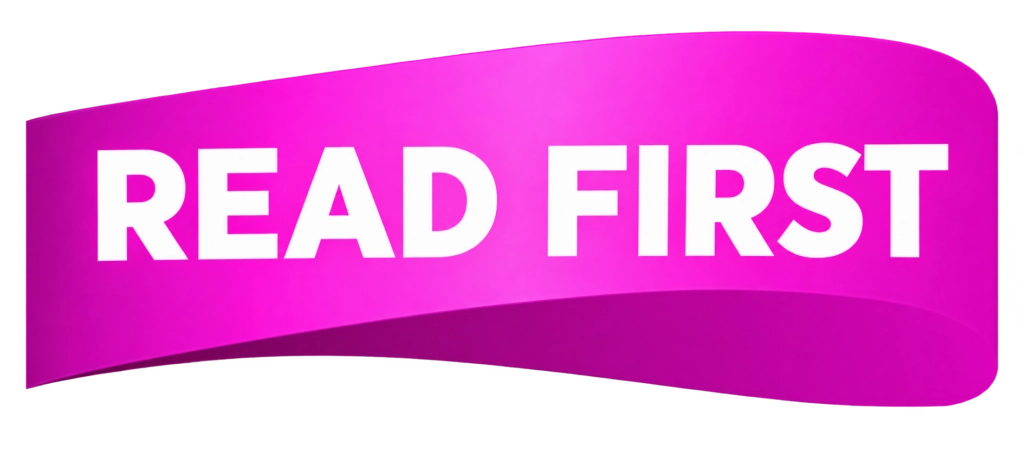 “READ FIRST” in bold white letters on a curved bright pink banner.