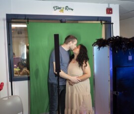 Guests captured memories in our green-screen photo booth. Green-screen photo booth at the anniversary event